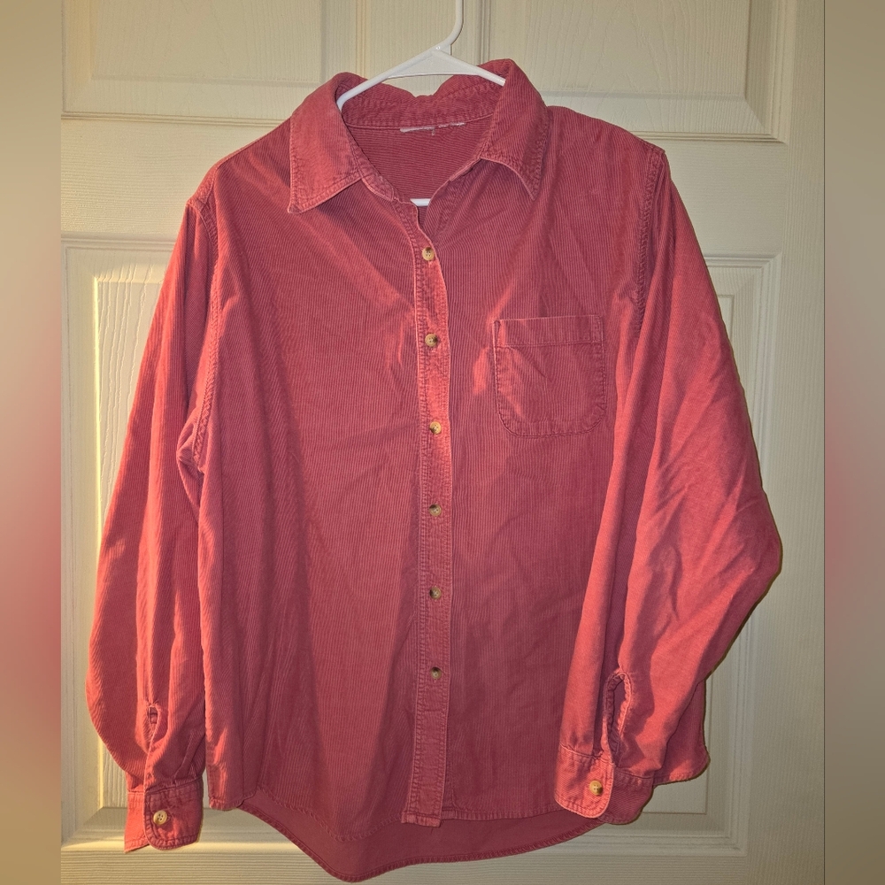 Women's Pink Corduroy Button-Up Shirt